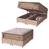 Cama Box Baú Casal King Colchão Molas Guarda Costas Max Com Pillow 193x203x81cm Suede Bege/branco