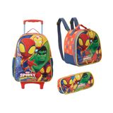 Kit Mochila Carrinho E Rodas Lancheira E Estojo Homem Aranha