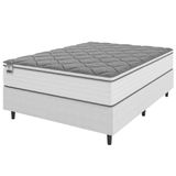 Cama Box Casal King Colchão Molas Com Pillow Max Force 193x203x65cm Suede Branco/cinza Inducol