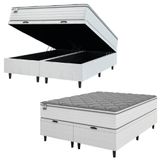 Cama Box Baú Casal King Colchão Molas Com Pillow Max Force Suede Branco/cinza Inducol