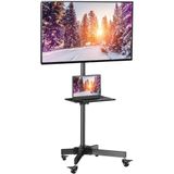 Suporte Para Tv De Chao Com Rodinhas Estante Para Monitor Televisao Universal Com Prateleira Ate 65 Polegadas