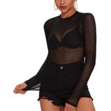 Camisa Feminina De Malha De Manga Comprida Transparente, Blusa Transparente, Preta