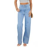 Jeans Femininos De Pernas Largas Sidefeel, Jeans De Cintura Alta, Elásticos, Modernos, Soltos, Azul Islandês, Tamanho 6