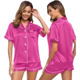 Conjunto De Pijama Feminino Swomog, Seda, Cetim, Manga Curta, Rosa Vermelha