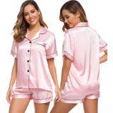 Conjunto De Pijama Feminino Swomog, Seda, Cetim, Manga Curta, Rosa