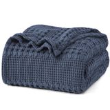 Cobertor Phf 100% Algodão Waffle Weave Queen Size Dark Navy