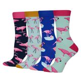 Meias Femininas De Algodão Wish Island Flamingo, 4 Pares