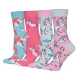 Meias Femininas De Algodão Wish Island Unicorn, 4 Pares