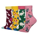 Meias Femininas De Algodão Wish Island Animal Rabbit, 4 Pares