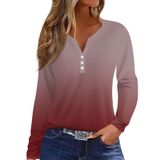 Blusas Femininas Cotecram Com Botão, Decote Em V, Manga Comprida, B, Vermelho Escuro