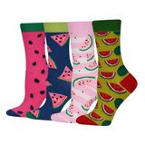 Meias De Algodão Femininas Wish Island Watermelon Fruit, 4 Pares