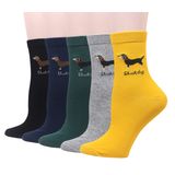 Meias Wish Island Dachshund Dog Femininas De Algodão, 5 Pares