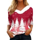 Suéteres De Natal Cotecram Femininos De Manga 3/4 Com Decote Em V Plus Size