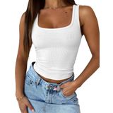 Camiseta Regata Feminina Cioatin Sem Mangas, Com Tiras, Decote Em U, Branca