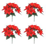 Poinsétias Artificiais De Flores De Natal, 4 Peças Vermelhas Com Caules