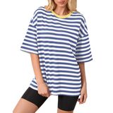 Camiseta Feminina Teriveek, Grande, Listrada, Colorida, Azul, Branca
