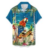Camisa Masculina Hlcfaci Funny Hawaiian 2024 Com Estampa De Papagaio Azul 3gg