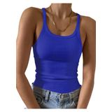 Camiseta Regata Citashon 95% Algodão Canelada Para Mulheres Azul Royal S