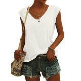 Camiseta Feminina Auselily, Manga Curta, Decote Em V, Solta, Branca