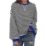 Moletom Feminino Ytppwn De Grandes Dimensões Listrado Colorido Preto E Branco