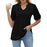 Blusa Túnica Ylirj Feminina De Manga Curta Com Decote Em V Preta Xxl