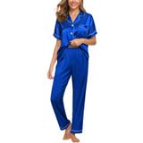 Conjunto De Pijama Feminino Cupshe, Seda, Cetim, Manga Curta, Azul, Tamanho Xxl