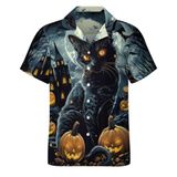 Camisa De Halloween Ghualuru Pumpkin Cat Button Down Masculina 3gg