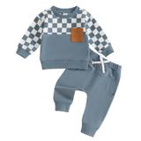 Roupa De Outono Mozikqin Para Bebês E Meninos, 2 Peças (xadrez Azul)