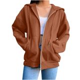Moletom Com Capuz Cotecram Com Zíper, Leve, Moderno, Feminino, Marrom, 3gg