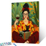 Kit Paint By Numbers Aihonmin Boho Girl Kitten Adulto 40x50cm