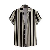 Camisa Masculina Cozyease De Manga Curta Com Botões Preta/bege M