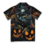 Camisa De Halloween Ghualuru Pumpkin Cat Button Down Masculina 2gg