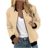 Jaqueta Cotecram Casual Outono Inverno Zip Up Bomber Feminina Bege