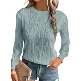 Blusas Femininas Evaless 2024, Manga Comprida, Gola Redonda, Azul Névoa