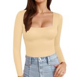 Camiseta Feminina Mangopop, Manga Comprida, Gola Quadrada, Rayon, Nua