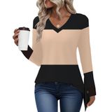 Camiseta Akewei De Manga Comprida Com Decote Em V Feminina Preta Damasco Xl
