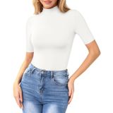 Camiseta Feminina Mangopop, Simulada, Gola De Tartaruga, Justa, Branca