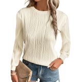 Camiseta Feminina Evaless, Manga Comprida, Gola Redonda, Solta, Bege