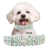 Coleira Para Cães/gatos Psport Green Pearl Pu Leather Para Pequenos Animais De Estimação