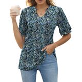 Blusa Túnica Ylirj Floral Azul Com Decote Em V E Manga Curta Para Mulheres