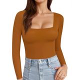 Camiseta Feminina Mangopop, Manga Comprida, Gola Quadrada, Rayon