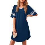 Camisola Feminina Weaczzy, Manga Curta, Decote Em V, Azul Marinho