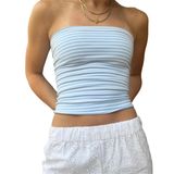 Camiseta Regata Feminina Cioatin Listrada, Tubo Bandeau, Azul De Verão, Branco