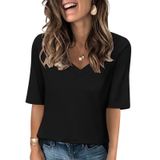 Camiseta Feminina Ticticmiss Com Decote Em V E Meia Manga Preta De Verão