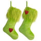 Meias De Natal Nuvagiki, Pacote Com 2 Unidades, Veludo Verde, 45 Cm