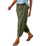 Calça Capri, Algodão Dianinfa, Casual, Elástica, Cintura Alta, Feminina