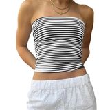 Camiseta Regata Feminina Cioatin Listrada Sem Mangas Preta Branca