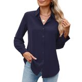 Camisa Feminina Gliantok Com Botões, Manga Comprida, Azul Marinho, Xxl