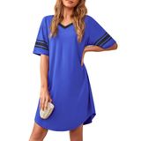 Camisola Feminina Weaczzy Com Decote Em V E Manga Curta Azul Royal