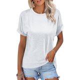 Camiseta Feminina Ticticmiss, Manga Curta Enrolada, Gola Redonda, Branca